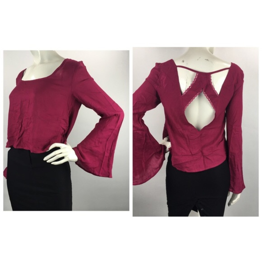 Tobi Cutout Back Bell Sleeve Crop Top